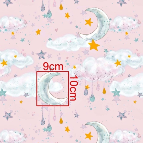 Baumwolle Mond und Sterne mit Glitzer Rosa